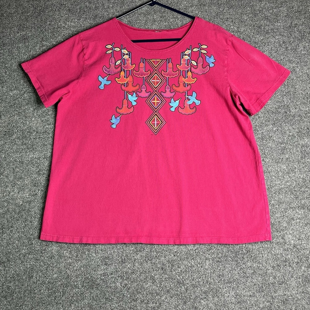 Sabaku Artwear Shirt Humming Bird Art Southwestern Pink Vibrant L/XL Mola Boho